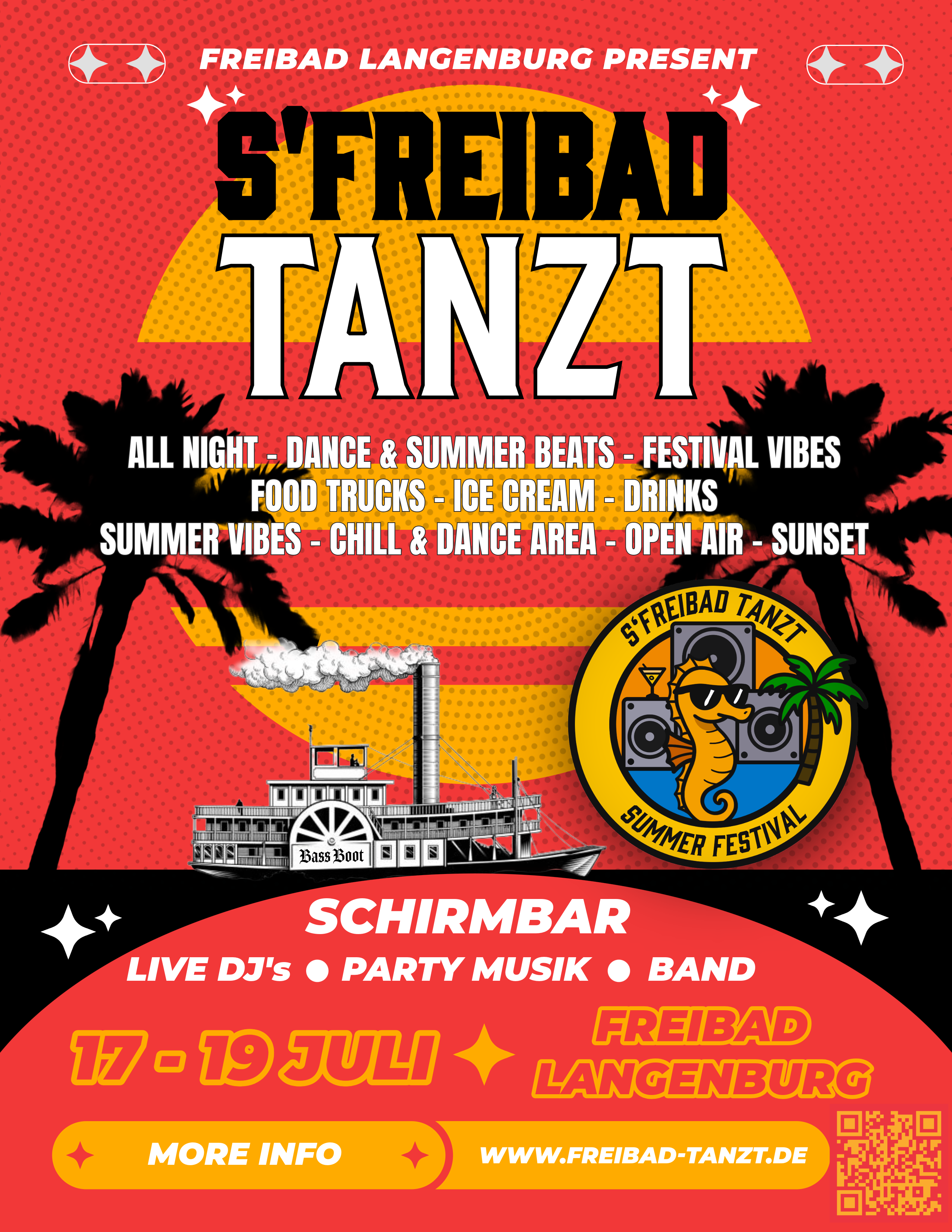 S'Freibad Tanzt – Flyer 17. bis 19. Juli Freibad Langenburg